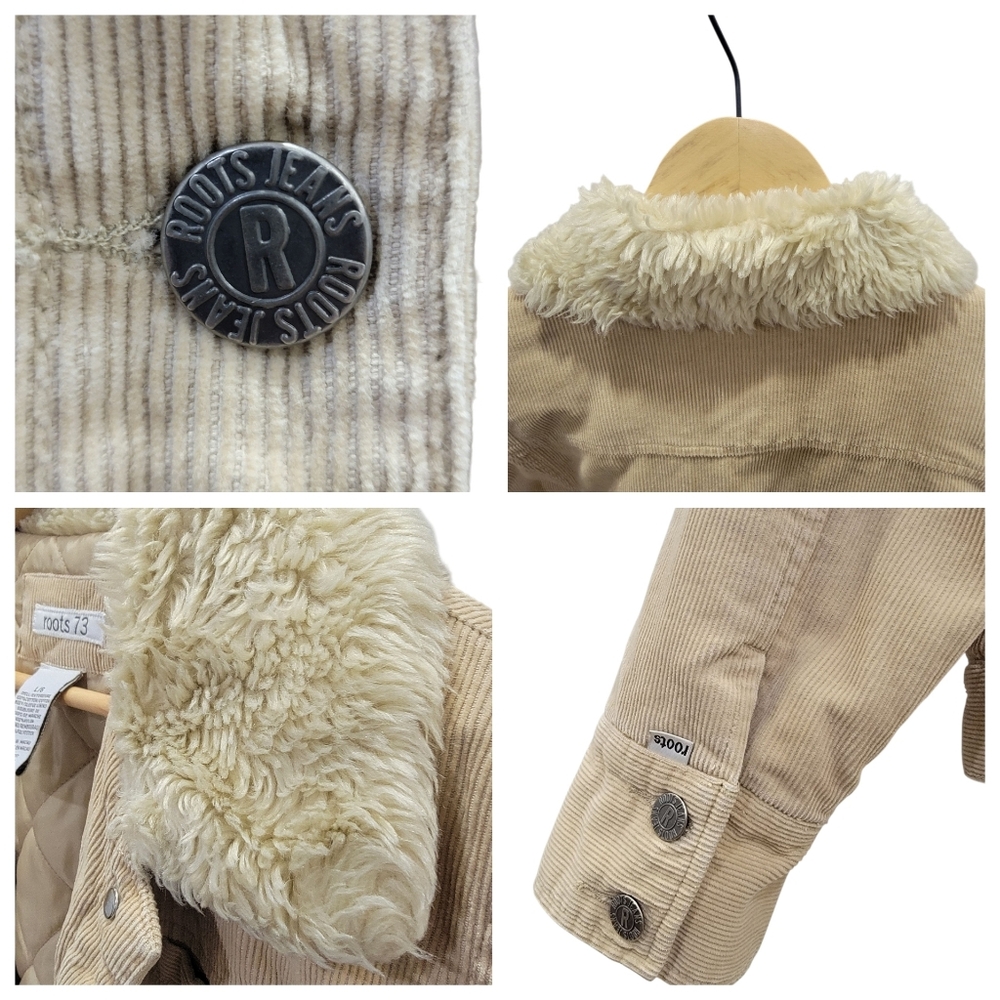 Roots 73 Corduroy Sherpa Collar Trucker Jacket Tan Quilted Lined Barn Women’s L - Picture 13 of 16